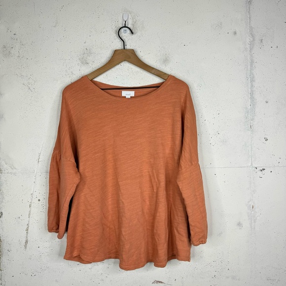 Pure Jill Sweaters - Pure Jill Cotton French Terry Long Balloon Puff Sleeve Tunic Sweater